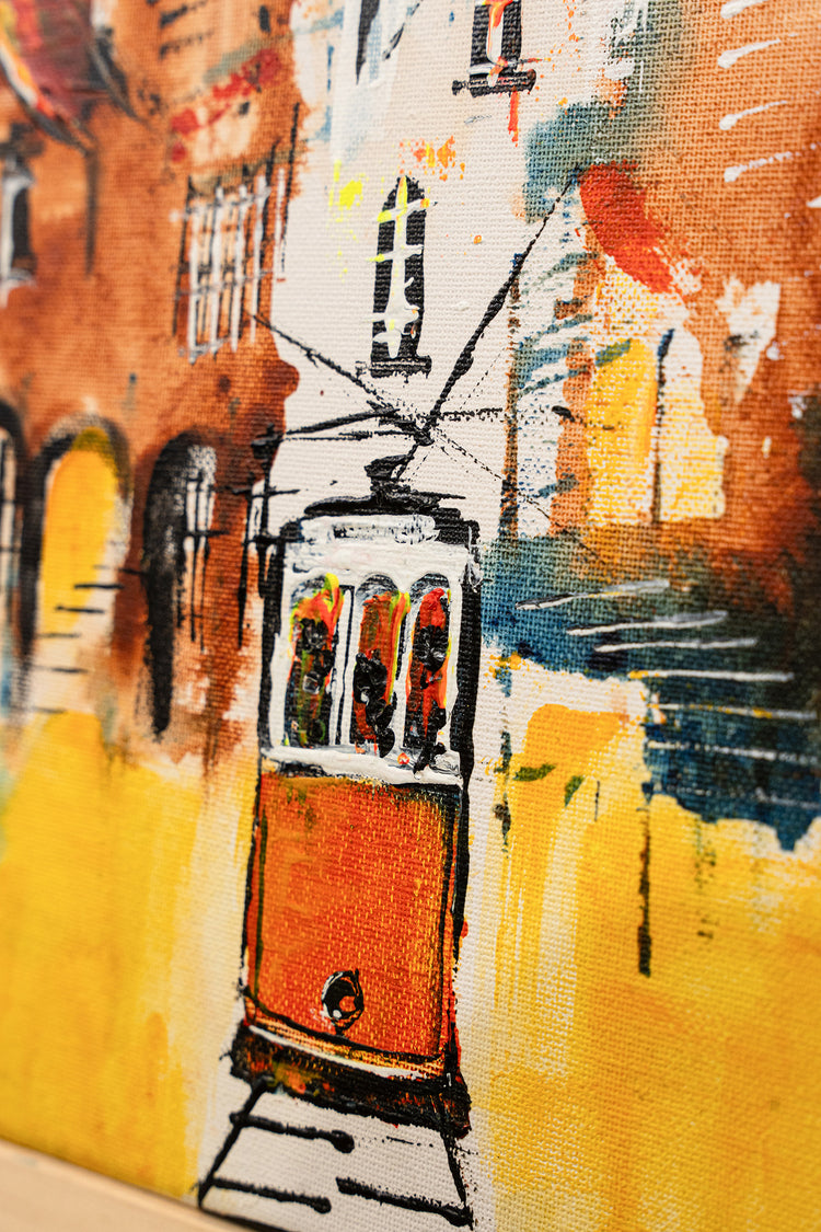 Yellow Tram in the City