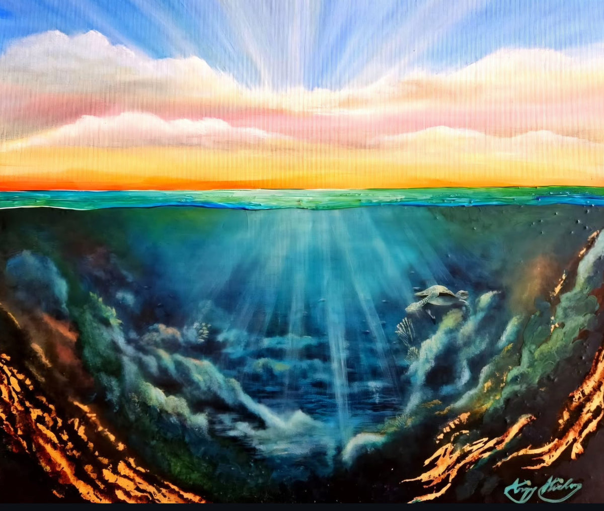 Alchemy by Angie Hickson – sunset sky above an underwater seascape