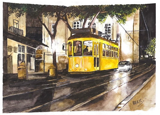 Yellow Tram at Dusk