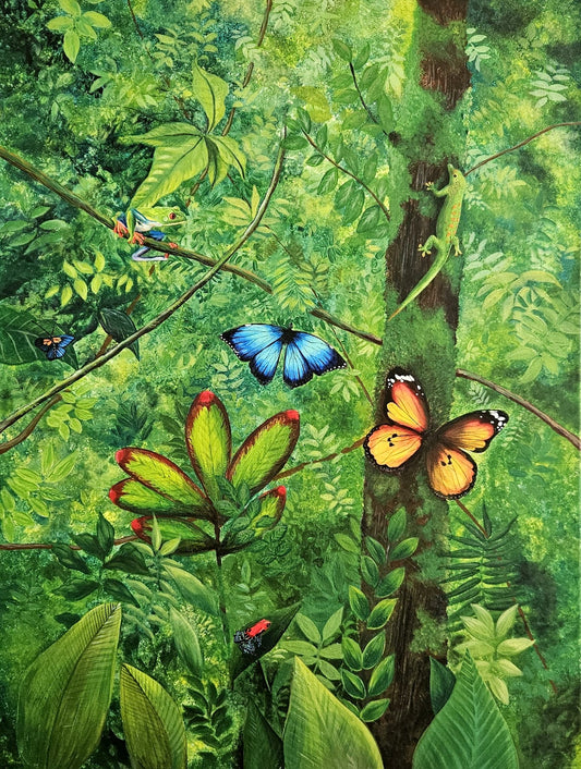 Jungle by Angie Hickson – lush rainforest with butterflies