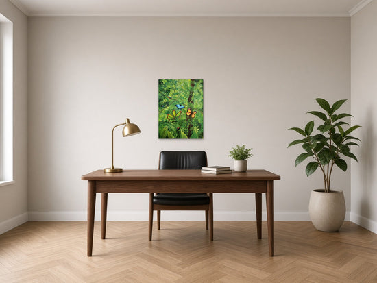 Jungle by Angie Hickson shown above the desk in a home office