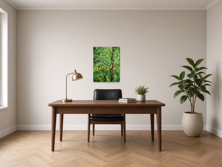 Jungle by Angie Hickson shown above the desk in a home office