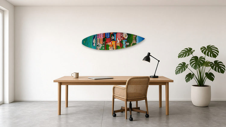 Lisboa by Angie Hickson shown above the desk in a home studio