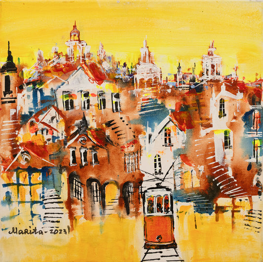 Yellow Tram in the City