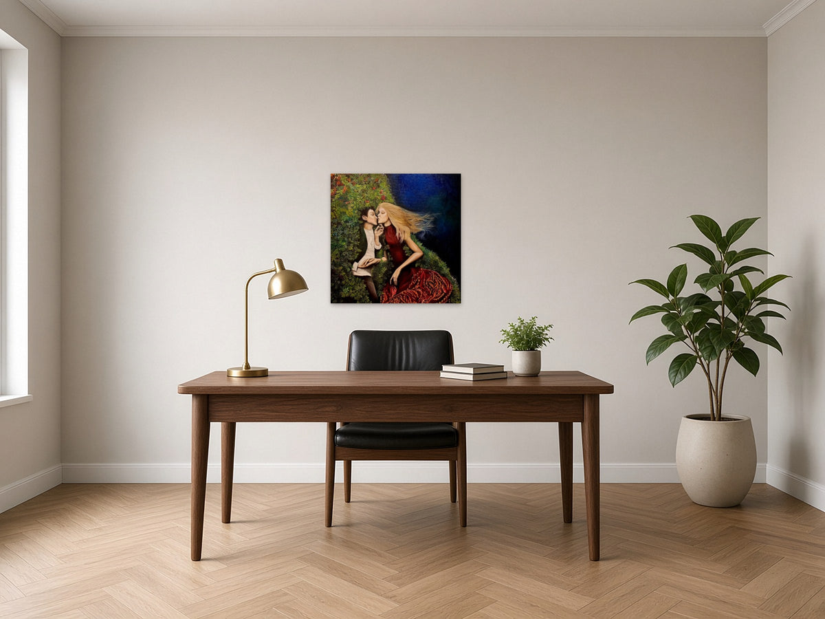 Lost In The Dream by Angie Hickson shown above the desk in a home office
