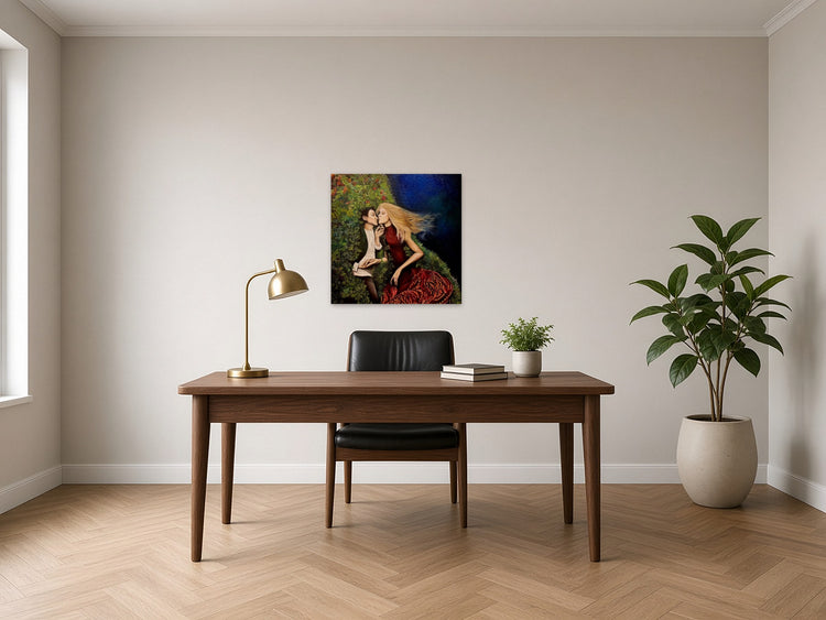 Lost In The Dream by Angie Hickson shown above the desk in a home office